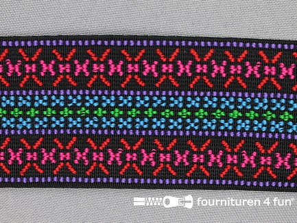 Elastiek multicolor - 50mm - zwart rood roze blauw