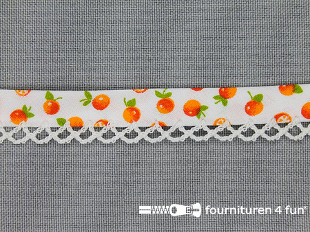 Deco biasband print 12mm fruit wit - oranje