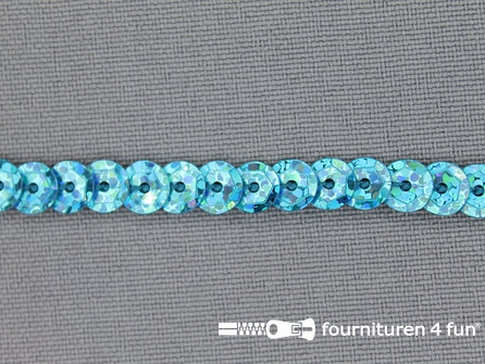 Rol 50 meter pailletten band 6mm glitter aqua blauw met hologram