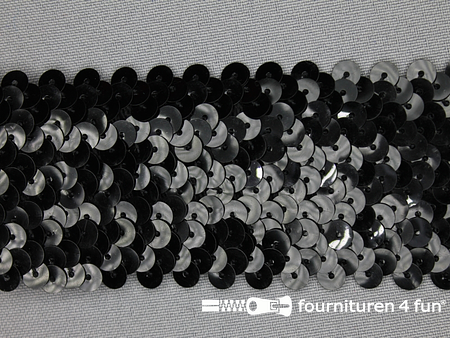 Kaart 20 meter elastische pailletten band 46mm zwart