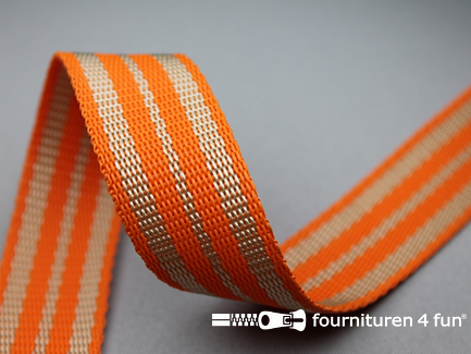 COUPON 5,35 meter (3 stukken, 2,25 + 2,1 + 1 meter) Gestreept tassenband 30mm licht oranje - beige