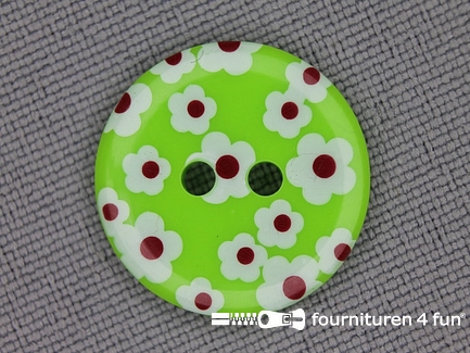 Kinder knoop 18mm bloem lime groen - wit