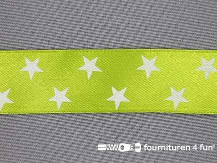 Satijnen deco lint 25mm sterren lime groen 