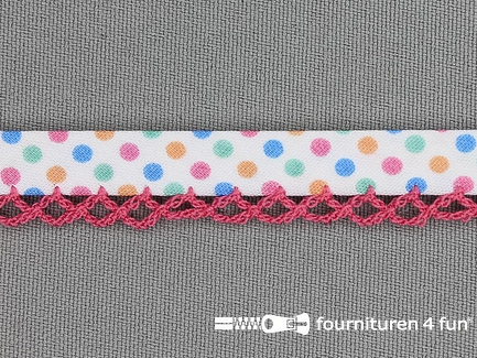 Deco biasband print 12mm met gekleurde stippen