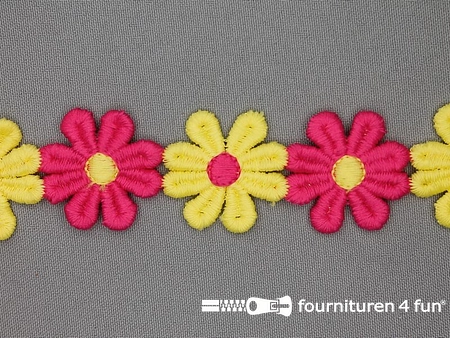 Bloemenkant 32mm fuchsia - geel