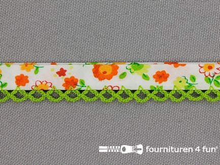 Deco biasband print 12mm bloemen lime groen