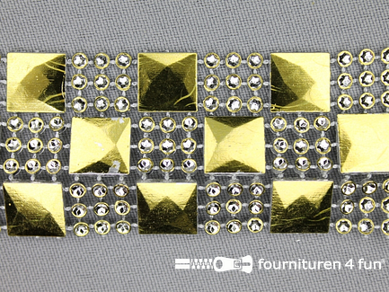 COUPON 3,8 meter Strass band 35mm vierkantjes - rondjes goud