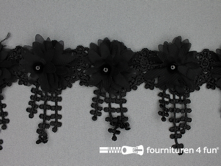 Bloemen franje 90mm zwart