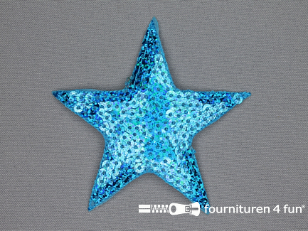 Pailletten applicatie 90x90mm ster aqua blauw