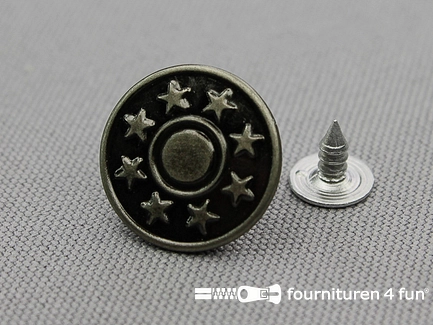 Jeansknopen - 17mm - zwart zilver- ster - 10 stuks