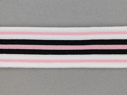 Gestreept band lycra 30mm zwart - wit - roze