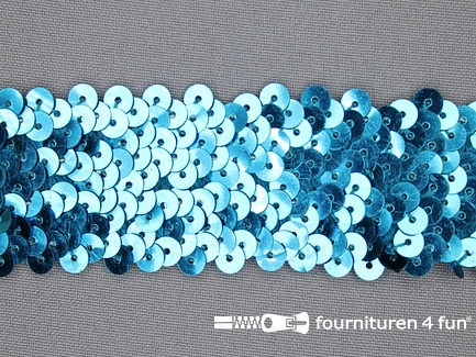 Kaart 20 meter elastische pailletten band 37mm aqua blauw