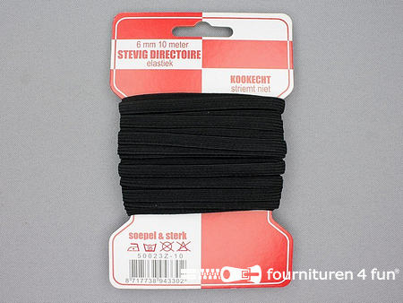 Kaart 10 meter directoire elastiek - 6mm - zwart
