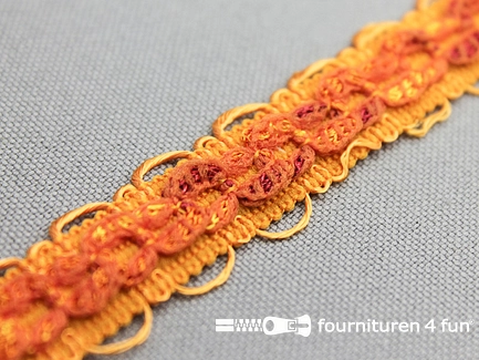 COUPON 3,3 meter (2 stukken, 2,1 + 1,2 meter) Jacquard band 15mm oranje - rood