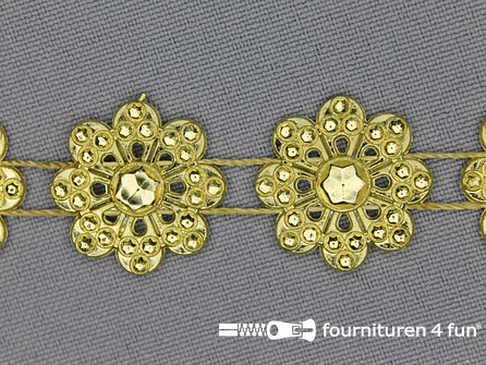 Strass band 20mm bloemen goud