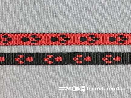 Geweven halsband - pootjes - 10mm - rood / zwart