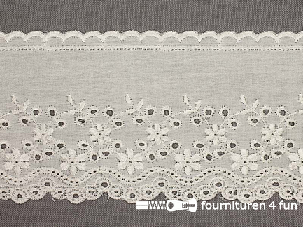 COUPON 2,5 meter (2 stukken, 1,1 + 1,4 meter) Broderie kant 83mm ecru