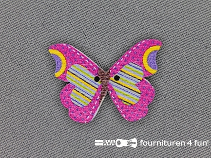 Fantasie knoop 21mmx20mm vlinder - fuchsia -streepje