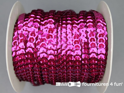 Rol 50 meter pailletten band 6mm glitter fuchsia roze