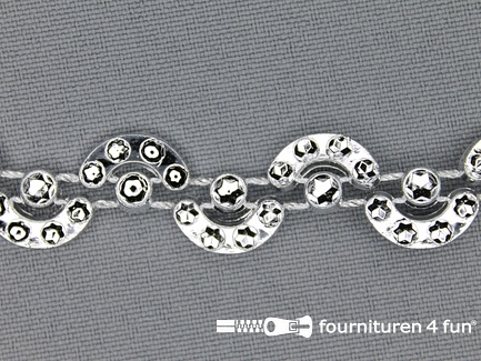 COUPON 3,7 meter Strass band 15mm halve cirkels zilver