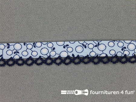 Deco biasband print 12mm kersen marine - licht blauw