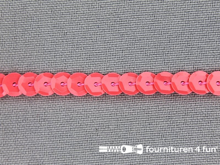 COUPON 13,5 meter (2 stukken, 7 + 6,5 meter) Pailletten band 6mm glitter neon roze rood