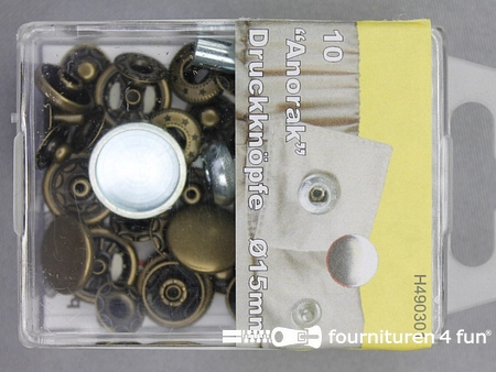 Drukknopen Anorak - 15mm - geel brons - 10 stuks