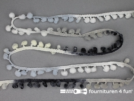 COUPON 5,5 meter Bolletjesband 13mm multicolor zwart - wit - licht grijsblauw tinten