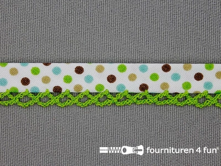 Deco biasband print 12mm met gekleurde stippen