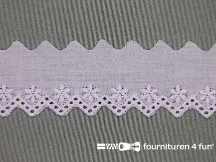 COUPON 6,7 meter (2 stukken, 4,2 + 2,5 meter) Broderie kant 35mm lila