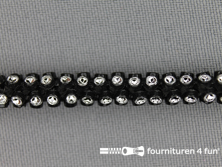 Strass koord 6mm zwart - zilver