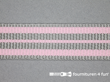 Gestreept tassenband 30mm licht roze - grijs