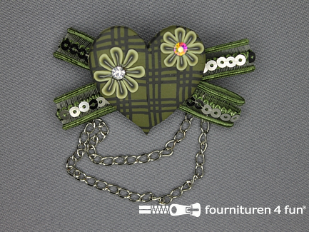 Trendy corsage 70mm hartje olijf groen