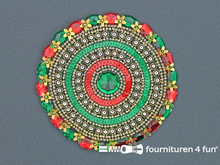 Broche 120mm rood - geel - groen - groene steen