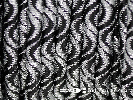 Elastisch koord 3mm zwart - zilver golfjes