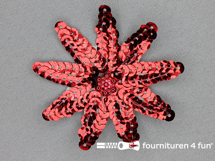 Pailletten applicatie 70x70mm bloem rood