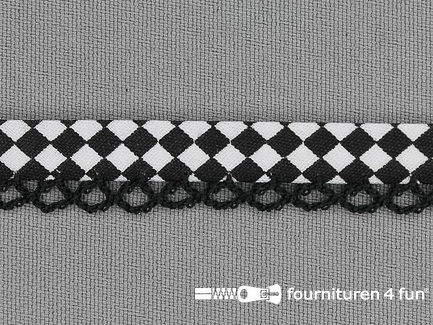 Deco biasband print 12mm zwart wit geruit