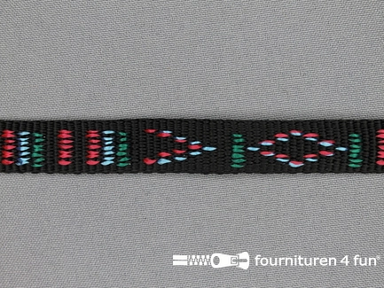 Geweven halsband - aztec motief - 15mm - zwart