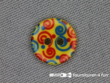 Kinder knoop 12mm krul geel - blauw - rood