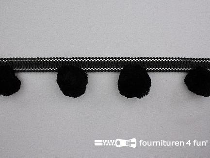 Sierband met pompons - 50mm - zwart - grijs