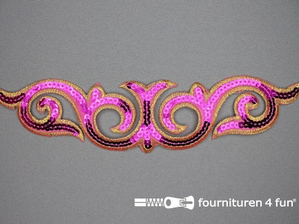 Pailletten applicatie 242x56mm fuchsia roze - goud