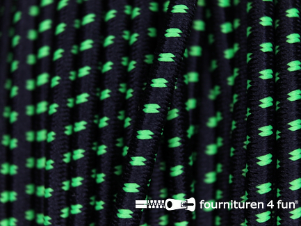 Rol 50 meter elastisch koord 2,5mm zwart - neon groen - blokjespatroon
