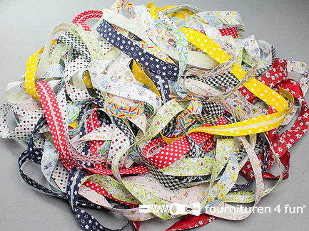 RESTPARTIJ circa 30 meter print biasband - 18mm - meerdere kleuren