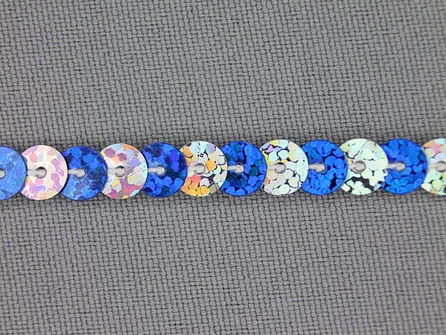 Rol 50 meterailletten band 6mm hologram zilver - kobalt blauw