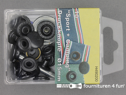 Grootverpakking - 5 doosjes Sport + Camping drukkers - 15mm - zwart brons - 10 stuks
