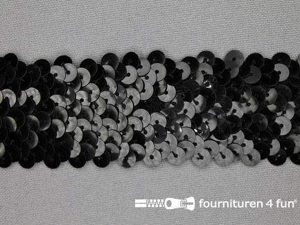 Elastische pailletten band 36-40mm zwart