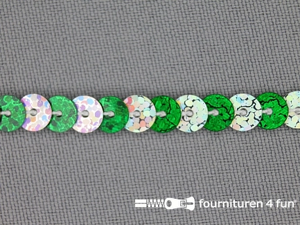 COUPON 20 meter Pailletten band 6mm hologram zilver - groen