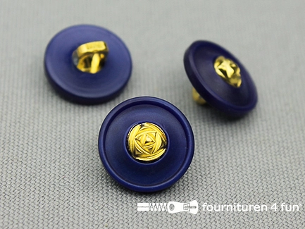 Kunststof design knoop - 15mm - blauw / goud