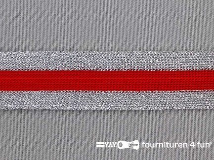 Gestreept band lurex 24mm zilver - rood