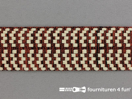 Rol 15 meter Bohemian sierband 40mm zwart - ecru - donker brique